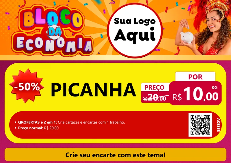 Modelo de Cartaz para Cartaz A4 Horizontal com o tema Bloco da Economia para Açougue