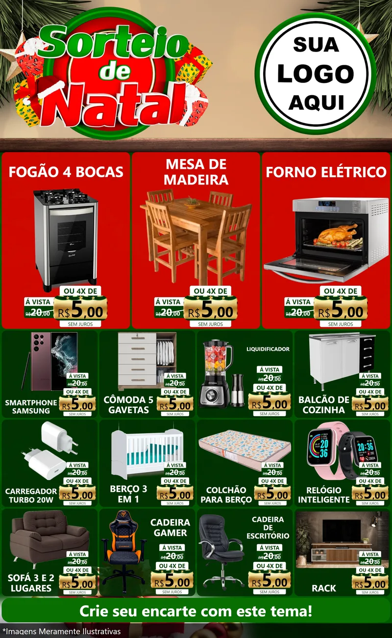 Modelo de Encarte para Encarte Grande com o tema Sorteio de Natal para Móveis e Eletro