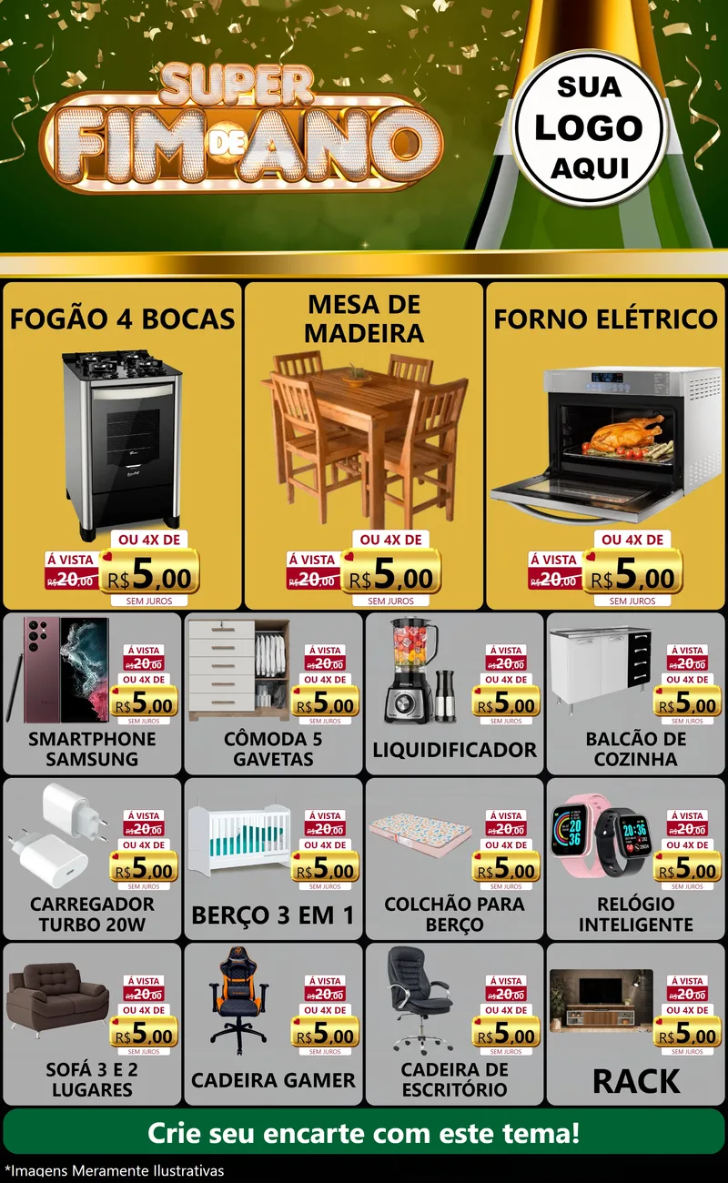 Modelo de Encarte para Encarte Grande com o tema Super Fim de Ano para Móveis e Eletro