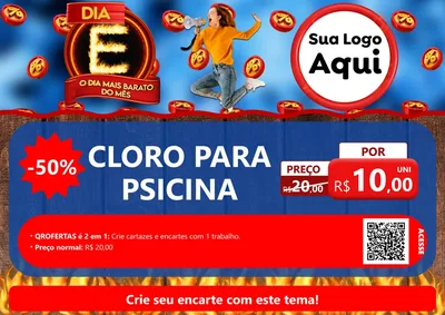 Modelo de Cartaz para Cartaz A4 Horizontal com o tema Dia E - O Dia Mais Barato Do Mês para Produtos para Piscina