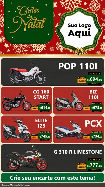 Modelo de TV para TV Vertical com o tema Natal de Ofertas para Concessionaria de Motos