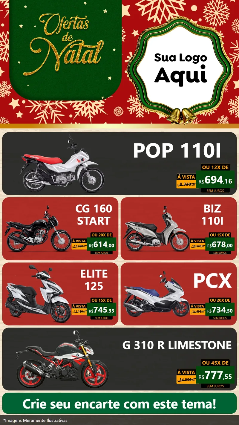 Modelo de TV para TV Vertical com o tema Natal de Ofertas para Concessionaria de Motos