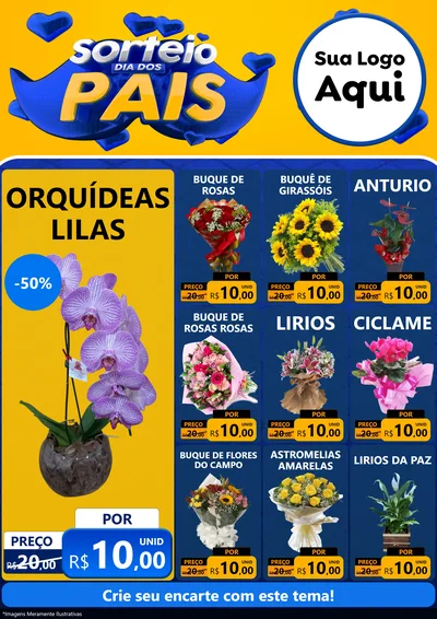 Modelo de Encarte para Encarte A4 Vertical com o tema Sorteio Dia dos Pais para Floricultura e jardim