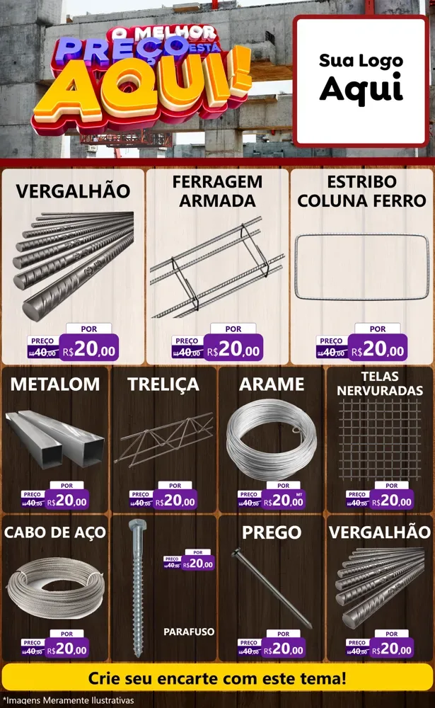 Modelo de Encarte para Encarte Grande com o tema O Melhor Preço Está Aqui - Construção para Ferragens