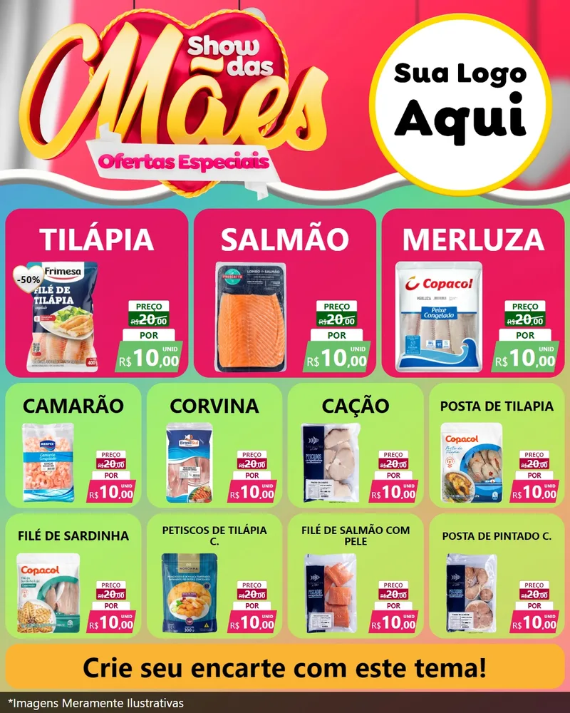 Modelo de Rede Social para Feed Instagram com o tema Show das Mães - Ofertas Especiais para Peixaria