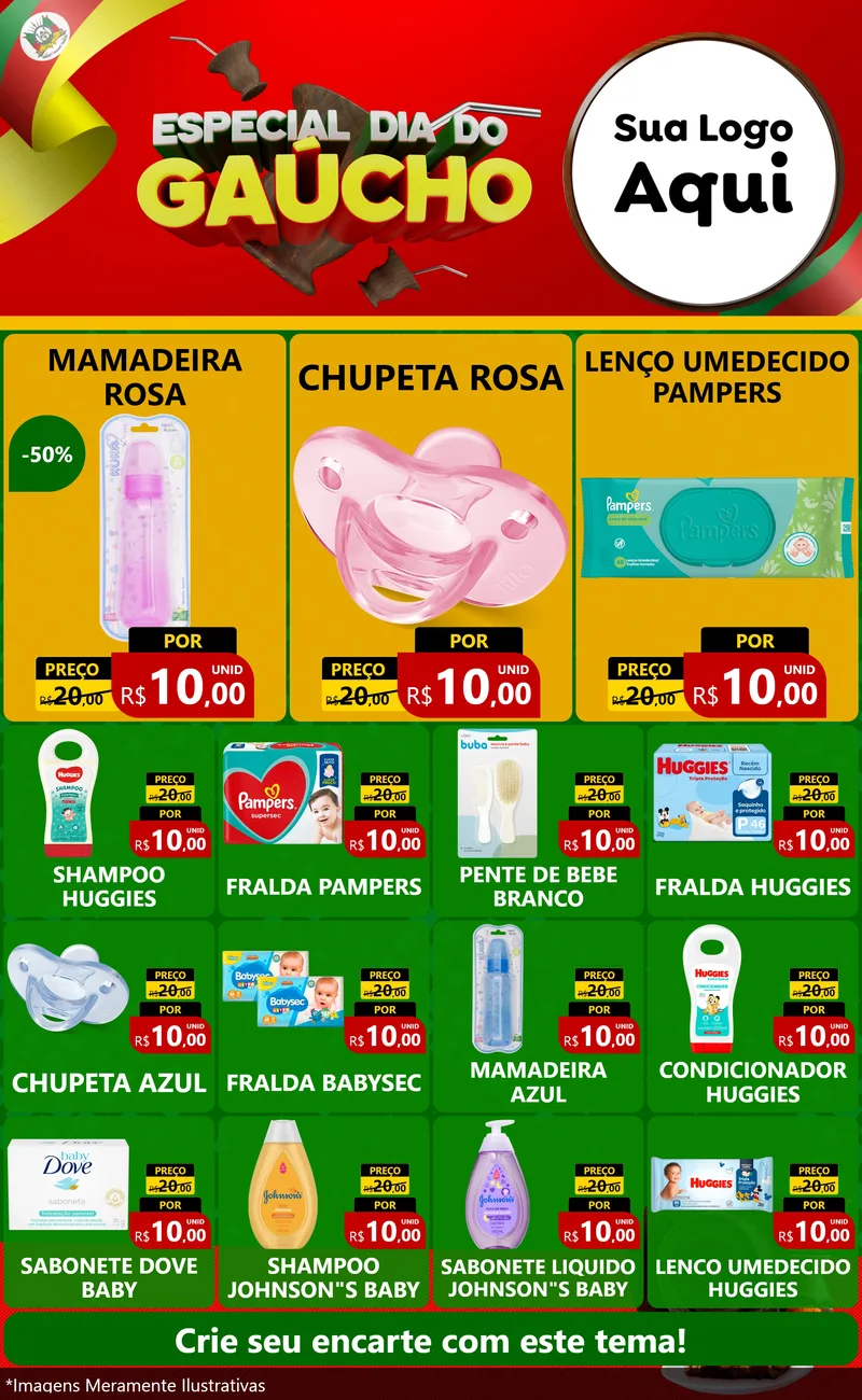 Modelo de Encarte para Encarte Grande com o tema Especial Dia do Gaúcho para Bebês