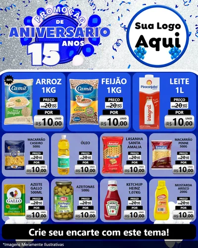 Modelo de Rede Social para Feed Instagram com o tema Promoção de Aniversário - 15 Anos para Supermercado