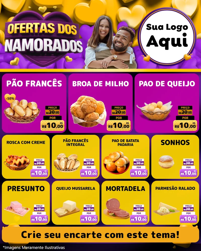 Modelo de Rede Social para Feed Instagram com o tema Oferta Dos Namorados para Padaria