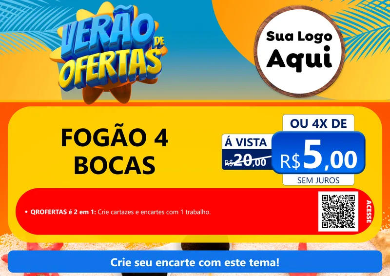 Modelo de Cartaz para Cartaz A4 Horizontal com o tema Verão de Ofertas para Móveis e Eletro