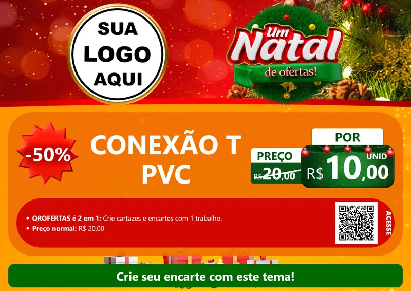 Modelo de Cartaz para Cartaz A4 Horizontal com o tema Um Natal de Ofertas para Tubos e conexões