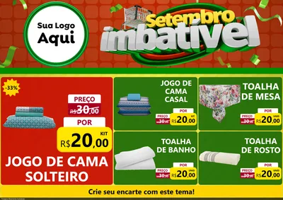 Modelo de Encarte para Encarte A4 Horizontal com o tema Setembro Imbatível para Cama, Mesa e Banho