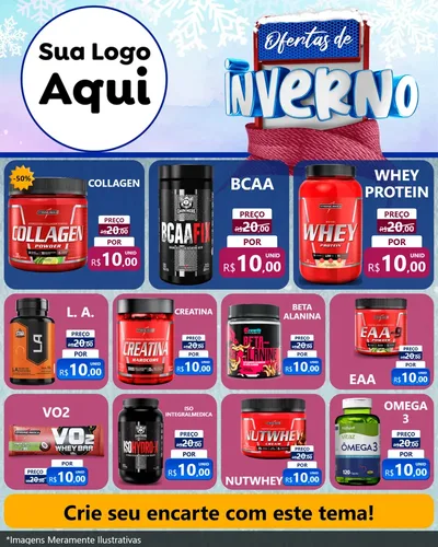 Modelo de Rede Social para Feed Instagram com o tema Ofertas de Inverno para Suplementos alimentares