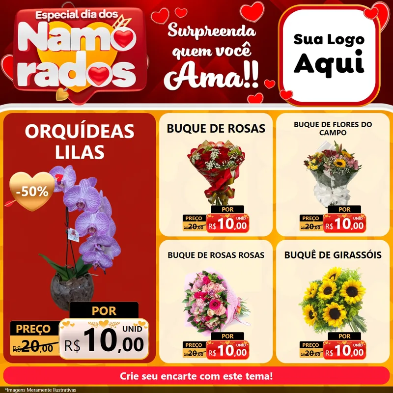 Modelo de Rede Social para Feed Facebook com o tema Especial Dia dos Namorados para Floricultura e jardim