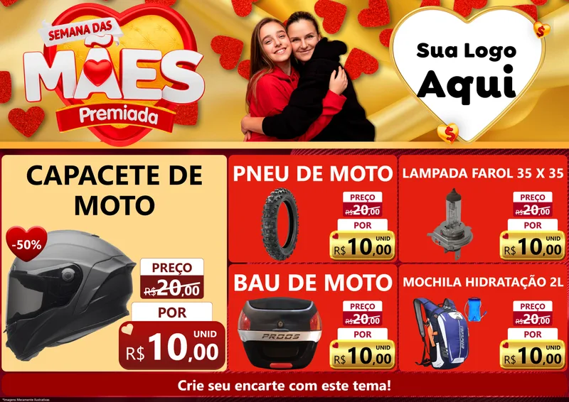 Modelo de Encarte para Encarte A4 Horizontal com o tema Semana das Mães Premiada para Moto peças