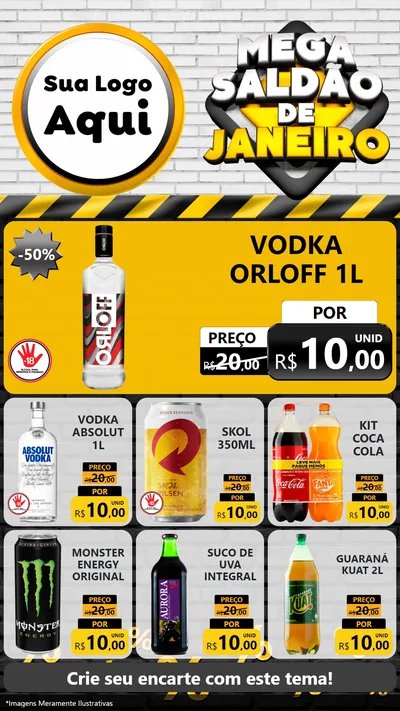Modelo de Rede Social para Stories com o tema Mega Saldão de Janeiro para Distribuidora de bebidas