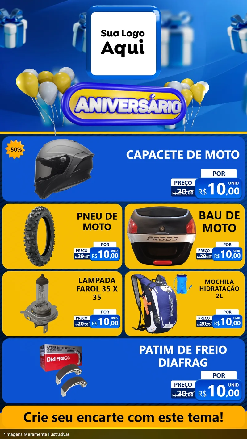 Modelo de TV para TV Vertical com o tema Aniversário para Moto peças