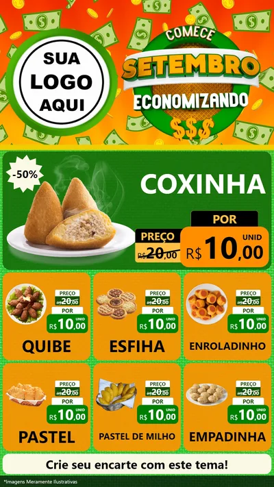 Modelo de Rede Social para Stories com o tema Comece Setembro Economizando para Salgadaria