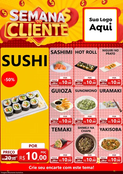 Modelo de Encarte para Encarte A4 Vertical com o tema Semana do Cliente para Comida japonesa