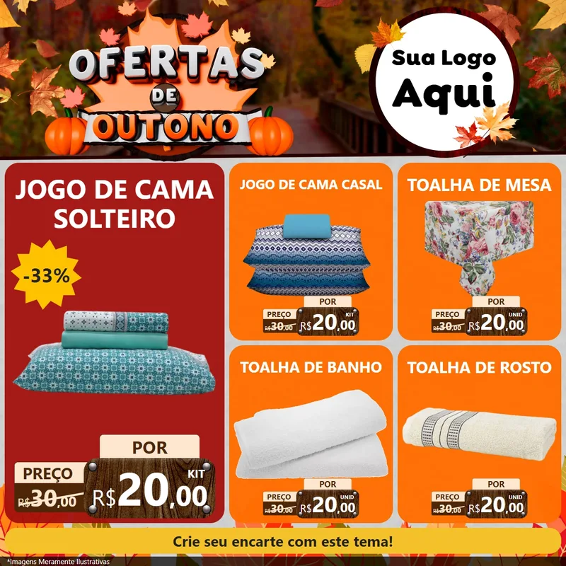 Modelo de Rede Social para Feed Facebook com o tema Ofertas de Outono para Cama, Mesa e Banho
