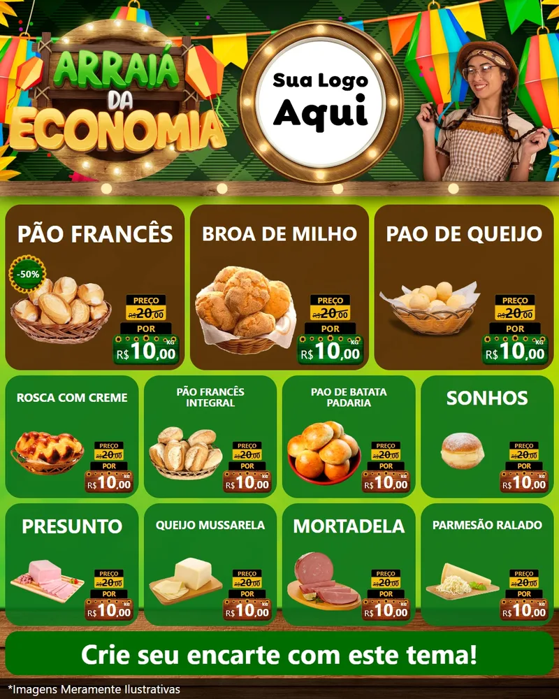 Modelo de Rede Social para Feed Instagram com o tema Arraiá de Economia para Padaria