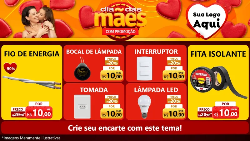 Modelo de TV para TV Horizontal com o tema Dia das Mães com Promoção para Materiais Elétricos