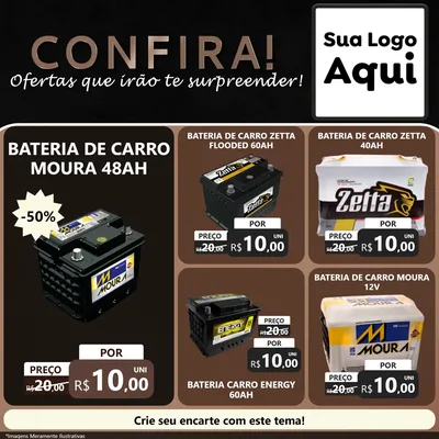 Modelo de Rede Social para Feed Facebook com o tema Confira! Ofertas que irão te surpreender! para Baterias Elétricas