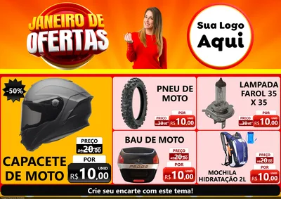 Modelo de Encarte para Encarte A4 Horizontal com o tema Janeiro de Ofertas para Moto peças