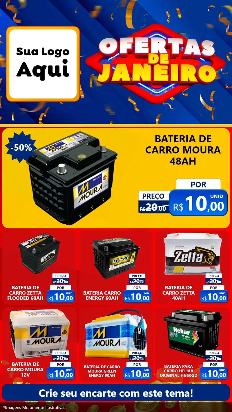 Modelo de Rede Social para Stories com o tema Ofertas de Janeiro para Baterias Elétricas