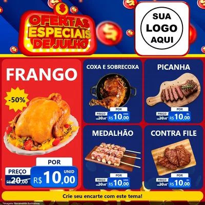Modelo de Rede Social para Feed Facebook com o tema Ofertas Especiais de Julho para Assados