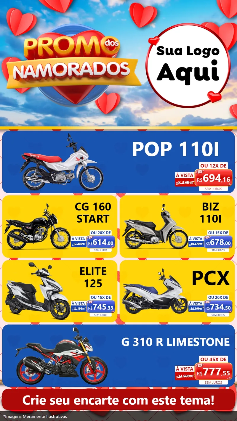 Modelo de TV para TV Vertical com o tema Promo dos Namorados para Concessionaria de Motos