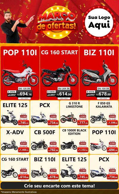 Modelo de Encarte para Encarte Grande com o tema Março de Ofertas! para Concessionaria de Motos