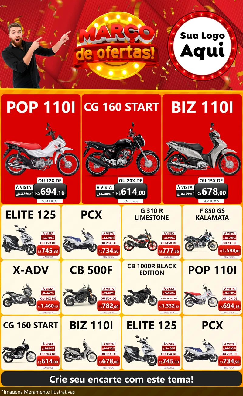 Modelo de Encarte para Encarte Grande com o tema Março de Ofertas! para Concessionaria de Motos