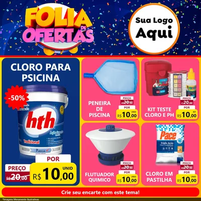 Modelo de Rede Social para Feed Facebook com o tema Folia de Ofertas para Produtos para Piscina