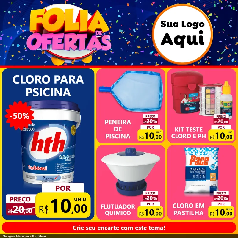 Modelo de Rede Social para Feed Facebook com o tema Folia de Ofertas para Produtos para Piscina