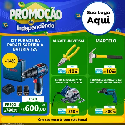 Modelo de Rede Social para Feed Facebook com o tema Promoção da Independência para Maquinas e Ferramentas