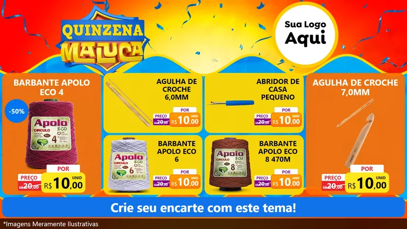 Modelo de TV para TV Horizontal com o tema Quinzena Maluca para Armarinho e Aviamentos
