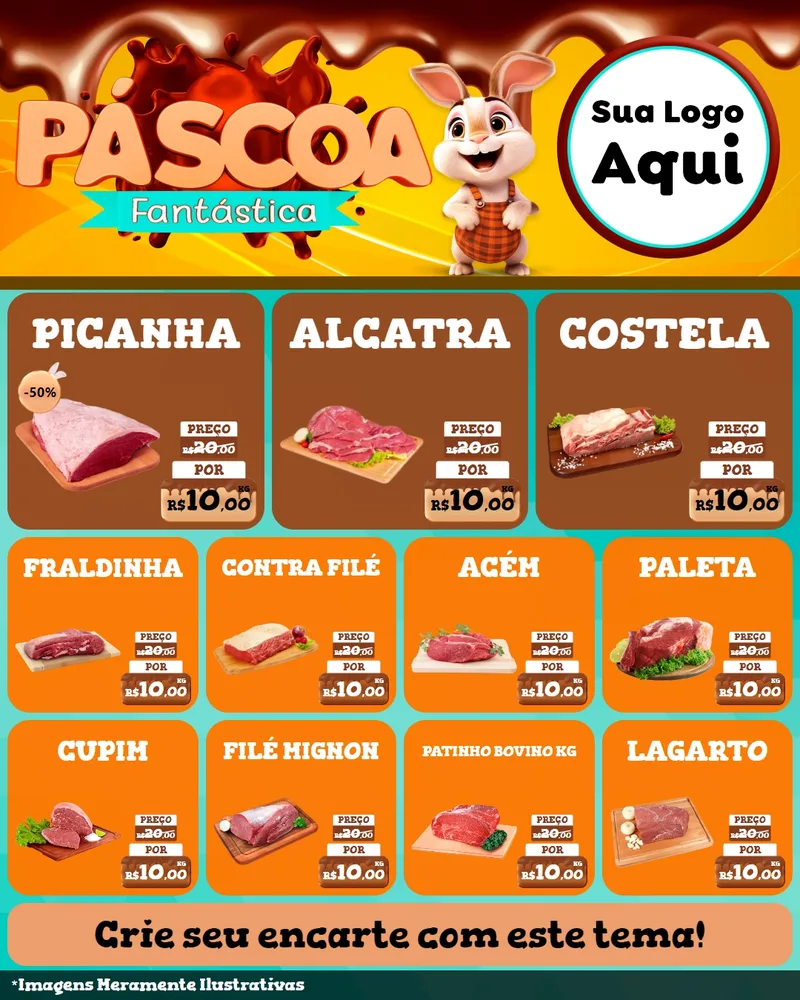 Modelo de Rede Social para Feed Instagram com o tema Páscoa Fantástica para Açougue