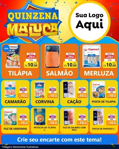Modelo de Rede Social para Feed Instagram com o tema Quinzena Maluca para Peixaria