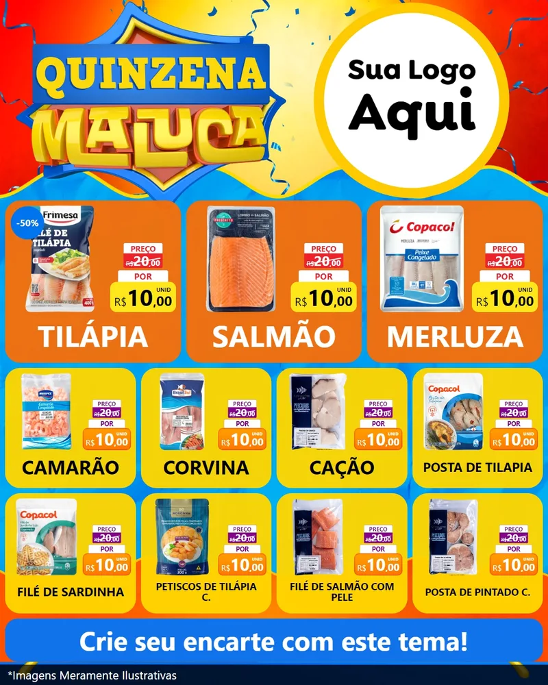 Modelo de Rede Social para Feed Instagram com o tema Quinzena Maluca para Peixaria