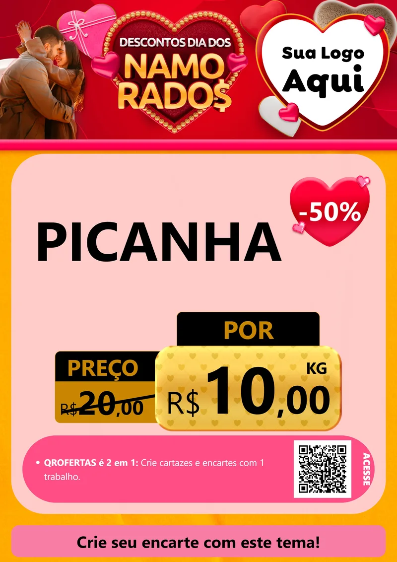 Modelo de Cartaz para Cartaz A4 Vertical com o tema Descontos Dia dos Namorados para Açougue