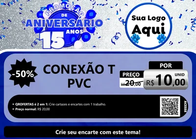 Modelo de Cartaz para Cartaz A4 Horizontal com o tema Promoção de Aniversário - 15 Anos para Tubos e conexões