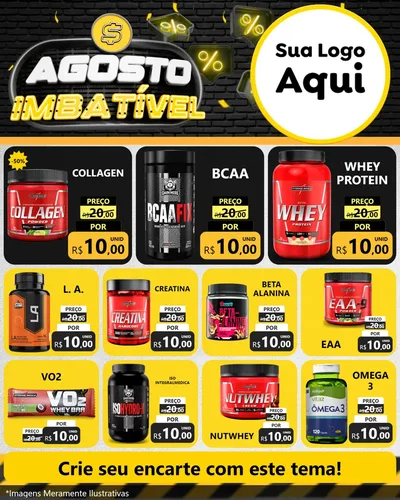 Modelo de Rede Social para Feed Instagram com o tema Agosto Imbatível para Suplementos alimentares