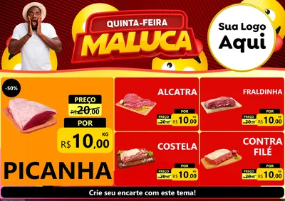 Modelo de Encarte para Encarte A4 Horizontal com o tema Quinta-feira Maluca para Açougue