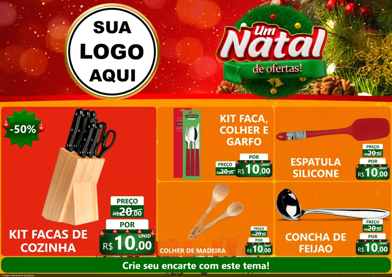 Modelo de Encarte para Encarte A4 Horizontal com o tema Um Natal de Ofertas para Utilidades Domésticas