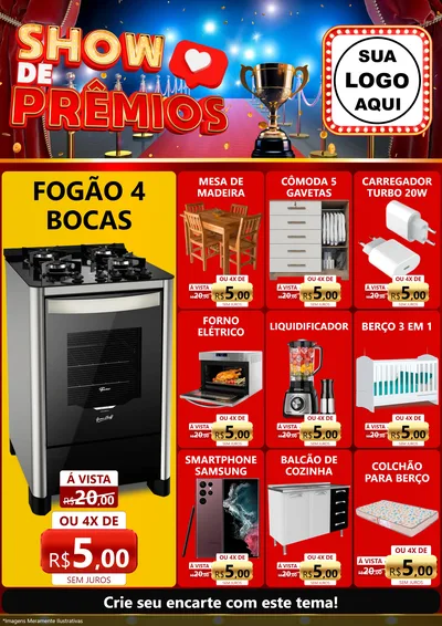 Modelo de Encarte para Encarte A4 Vertical com o tema Show de Prêmios para Móveis e Eletro