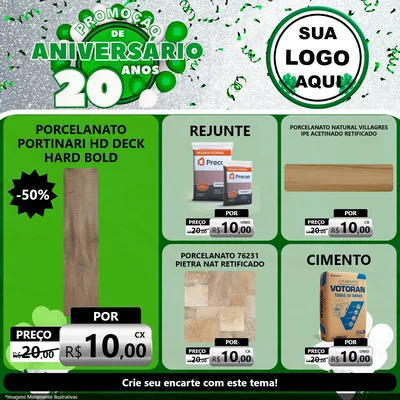 Modelo de Rede Social para Feed Facebook com o tema Promoção de Aniversário - 20 Anos para Pisos e revestimentos