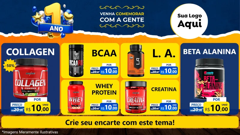Modelo de TV para TV Horizontal com o tema Um Ano de Aniversário para Suplementos alimentares