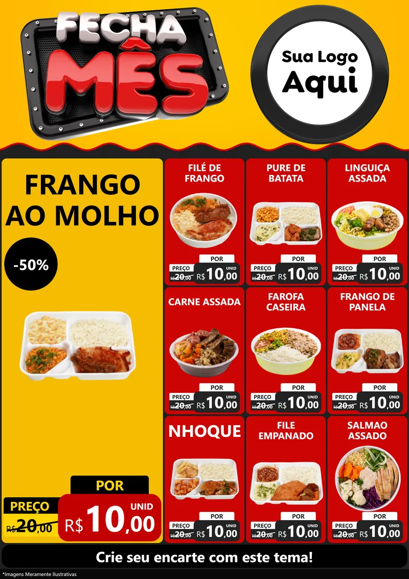 Modelo de Encarte para Encarte A4 Vertical com o tema Fecha Mês para Restaurante
