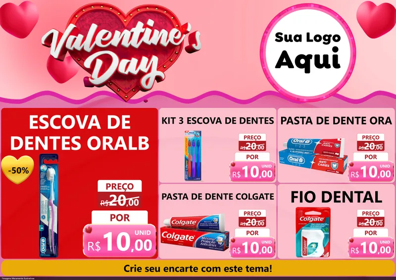 Modelo de Encarte para Encarte A4 Horizontal com o tema Valentine's Day para Higiene Pessoal