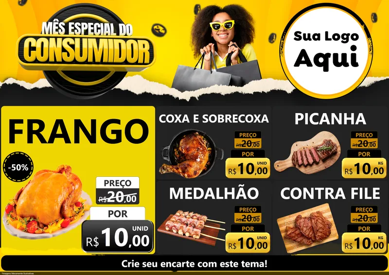 Modelo de Encarte para Encarte A4 Horizontal com o tema Mês Especial do Consumidor para Assados